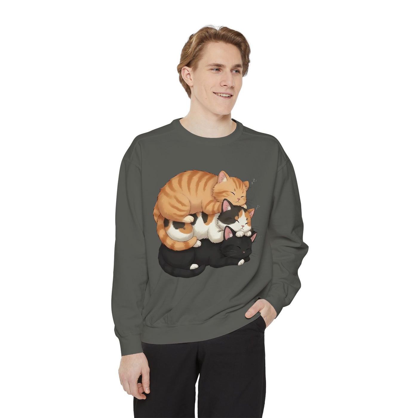 3 Cute Sleeping Cats style 5 Cozy Graphic Unisex Crewneck Sweatshirt