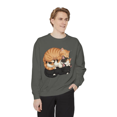 3 Cute Sleeping Cats style 5 Cozy Graphic Unisex Crewneck Sweatshirt