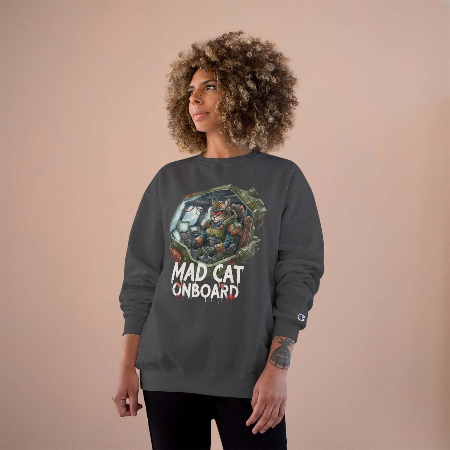 Mad Cat Onboard Graphic Champion Crewneck Sweatshirt style 1