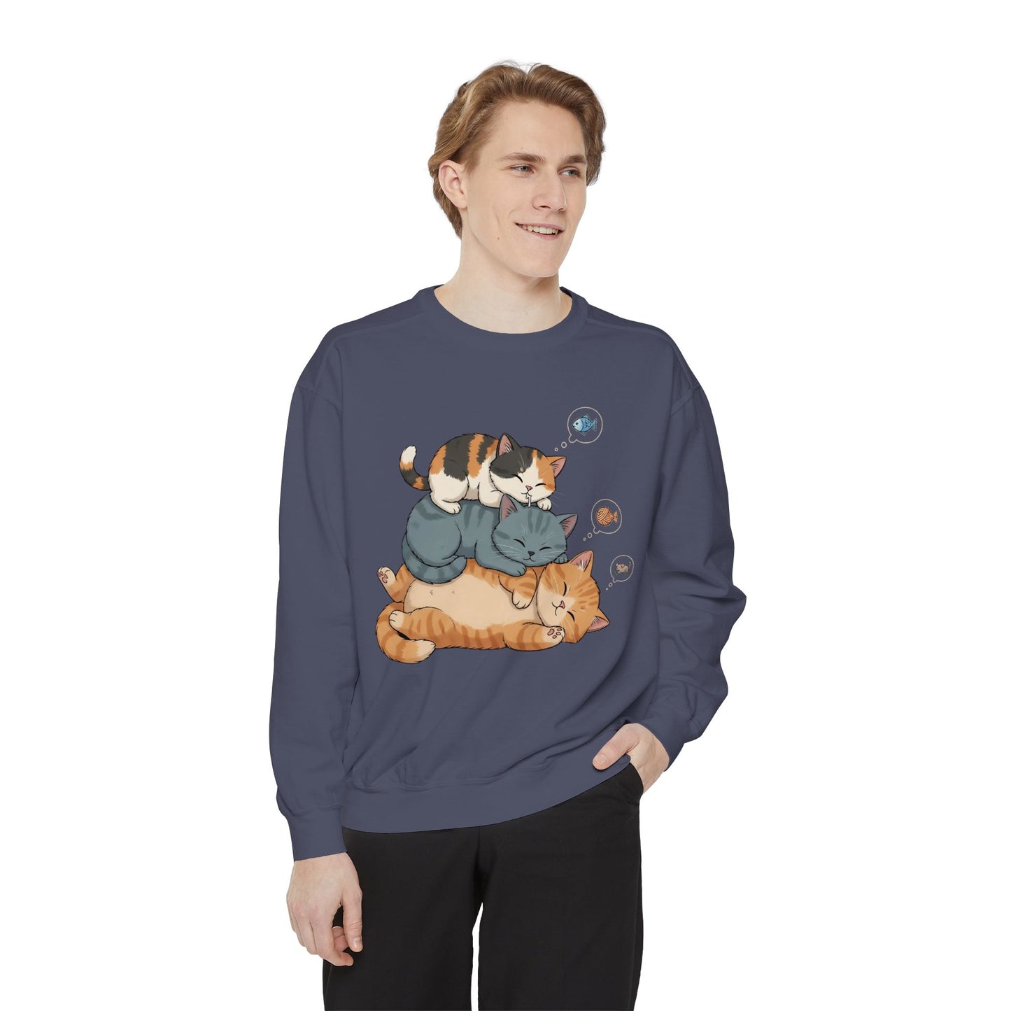 3 Cute Sleeping Cats Cozy Graphic Unisex Crewneck Sweatshirt style 2