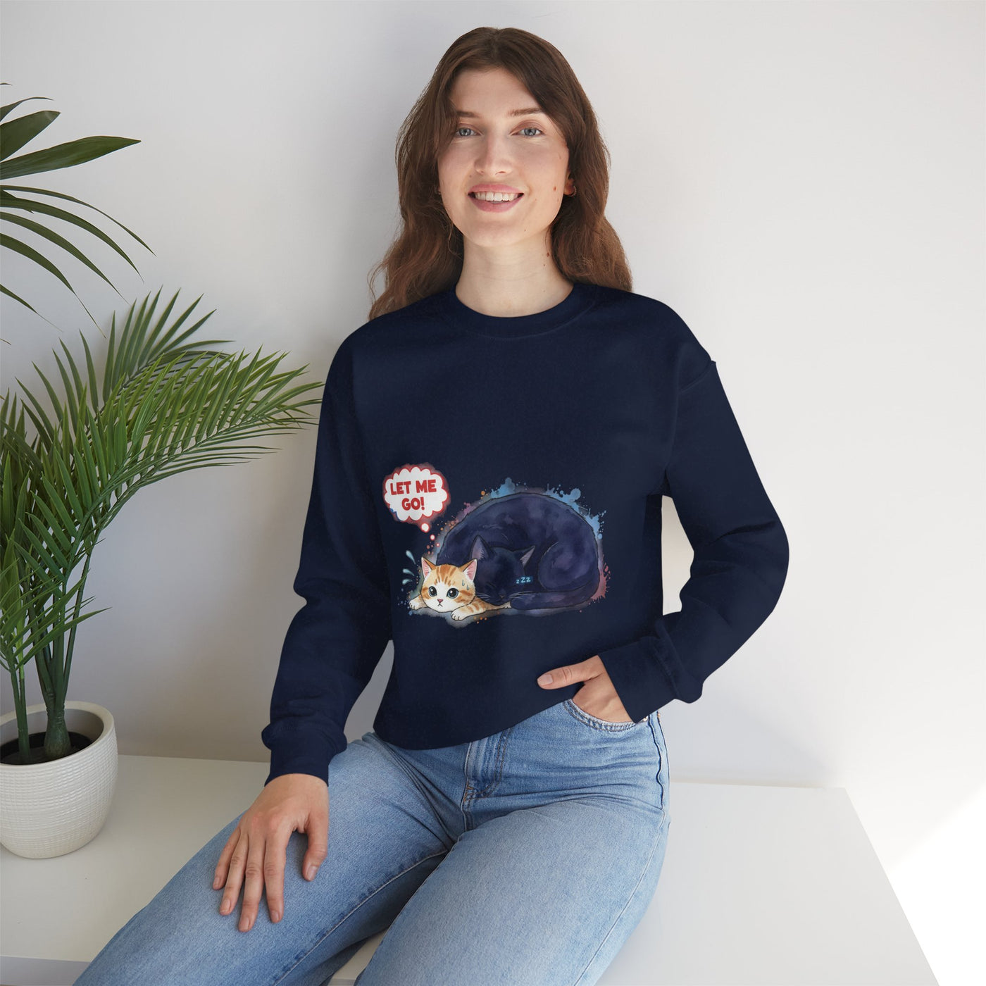 Watercolor painting style 1 Men & Women Cute Cat Pile Crewneck Sweatshirt