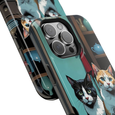 Cute Cats Magnetic Phone Case comic style 3, Cat Lover Gift, Impact-Resistant iPhone Case, Funny Pet Accessory, Unique Animal Design