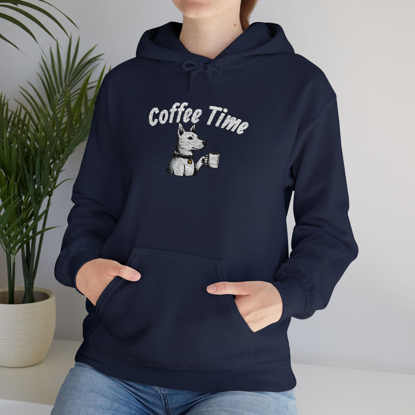 Coffee Time Dog Embroidered style 1 Unisex Pullover Hoodie