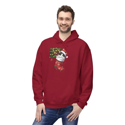 Kitten hiding in Christmas stocking Unisex Fleece Hoodie style 1