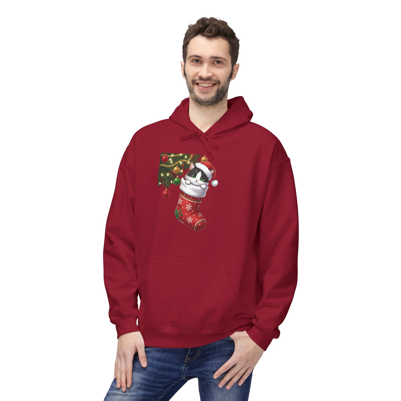 Adorable kitten hiding in Christmas stocking style 1 Cozy Graphic Unisex Midweight Softstyle Fleece Hoodie