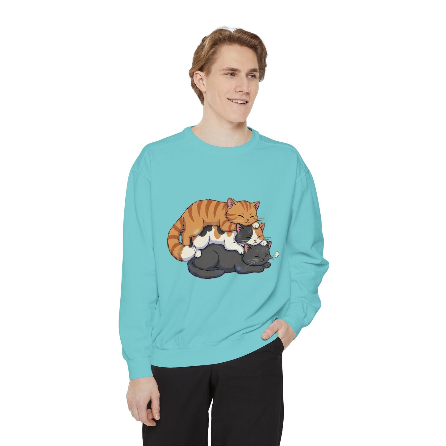 3 Cute Sleeping Cats Cozy Graphic Unisex Crewneck Sweatshirt style 6