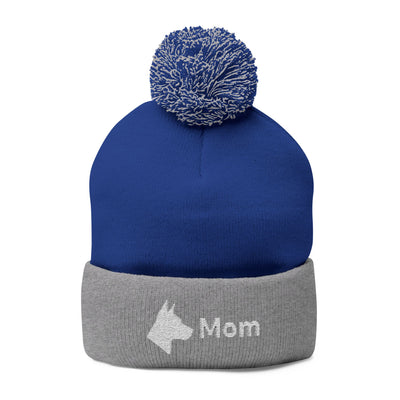 Embroidered Dog Mom Pom-Pom Knit Cap