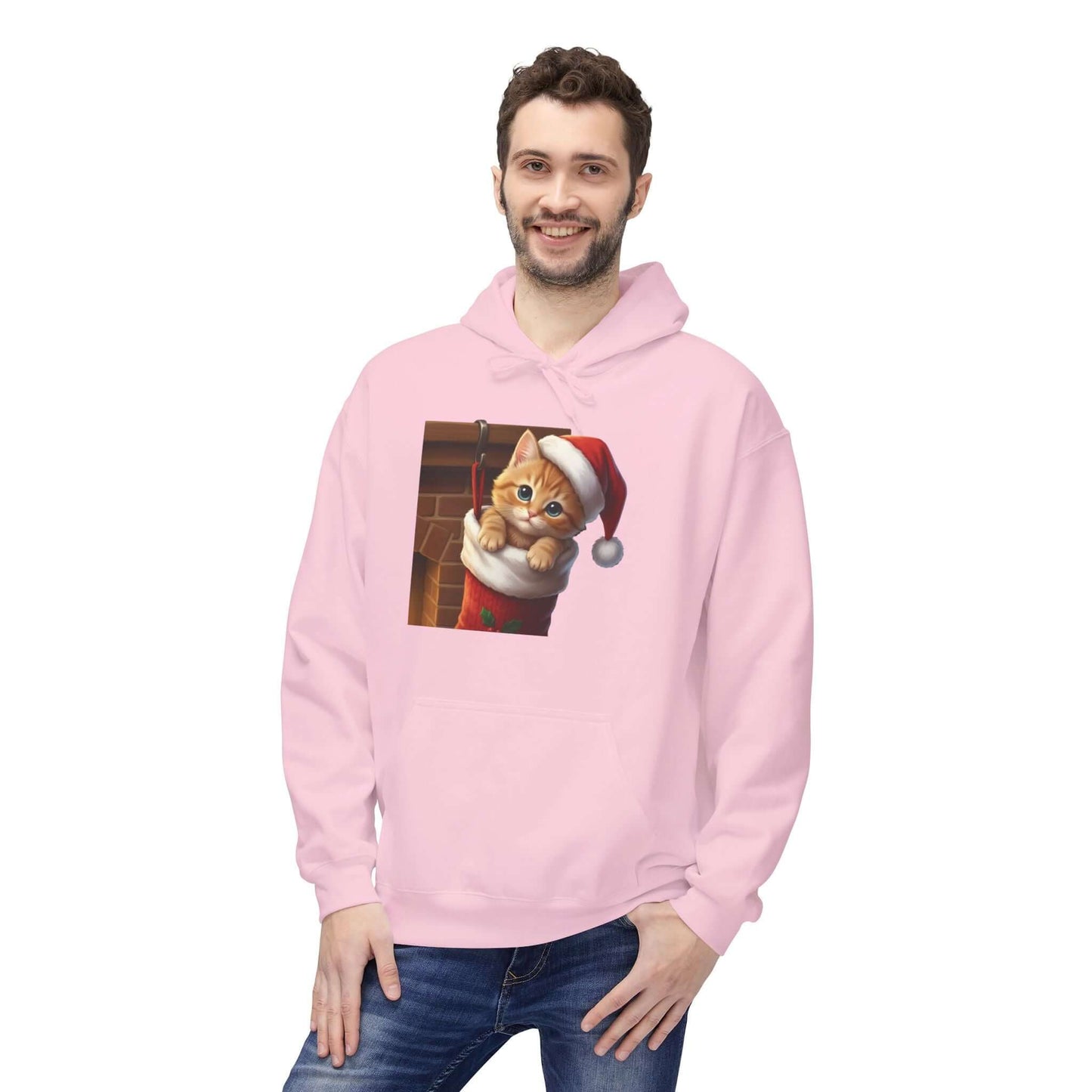 Kitten hiding in Christmas stocking Unisex Fleece Hoodie style 4