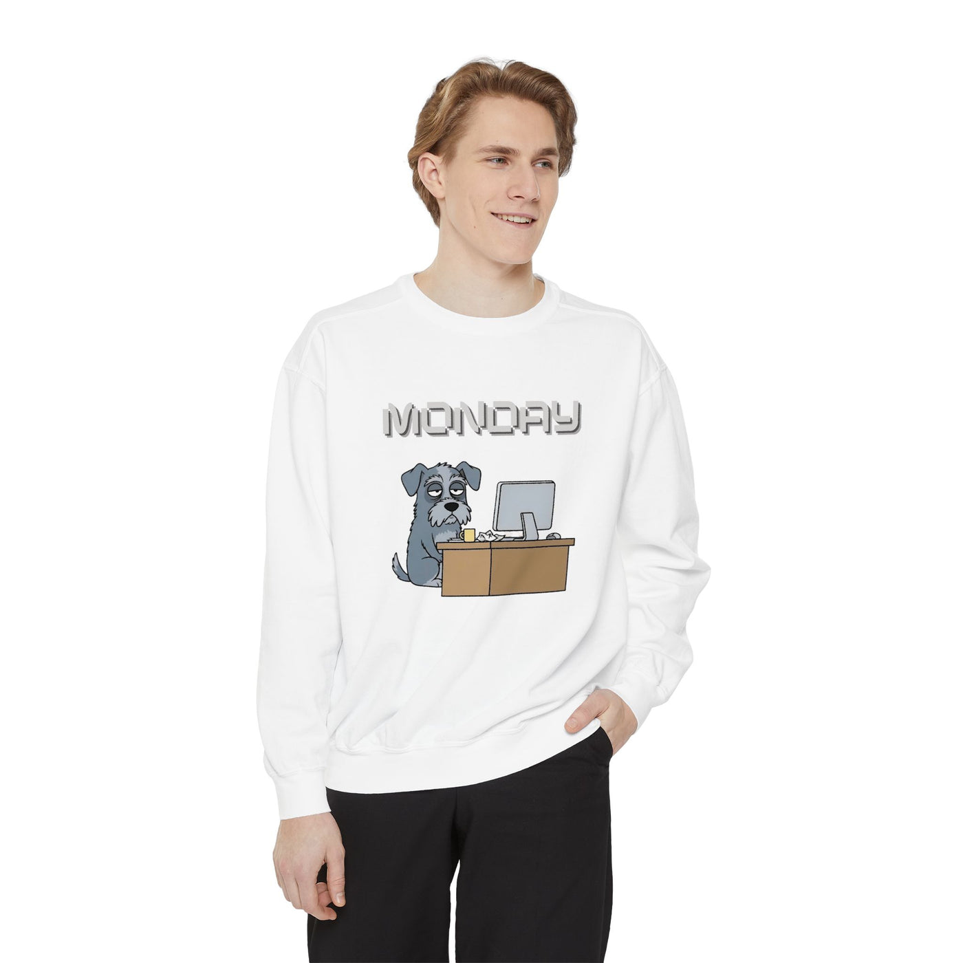 Monday Face Dog Stares Blankly Unisex Crewneck Sweatshirt style 2