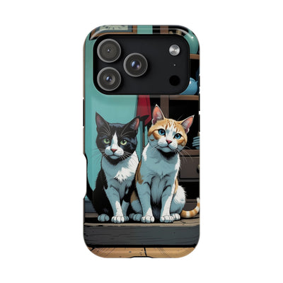 Cute Cats Magnetic Phone Case comic style 3, Cat Lover Gift, Impact-Resistant iPhone Case, Funny Pet Accessory, Unique Animal Design