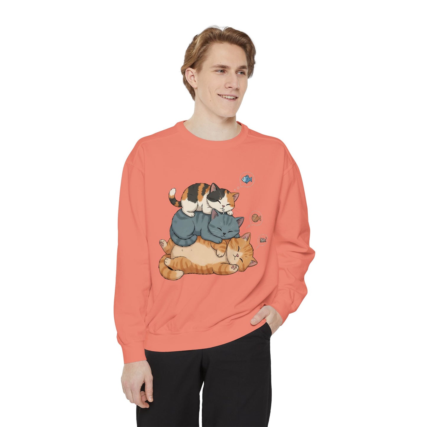 3 Cute Sleeping Cats Cozy Graphic Unisex Crewneck Sweatshirt style 2