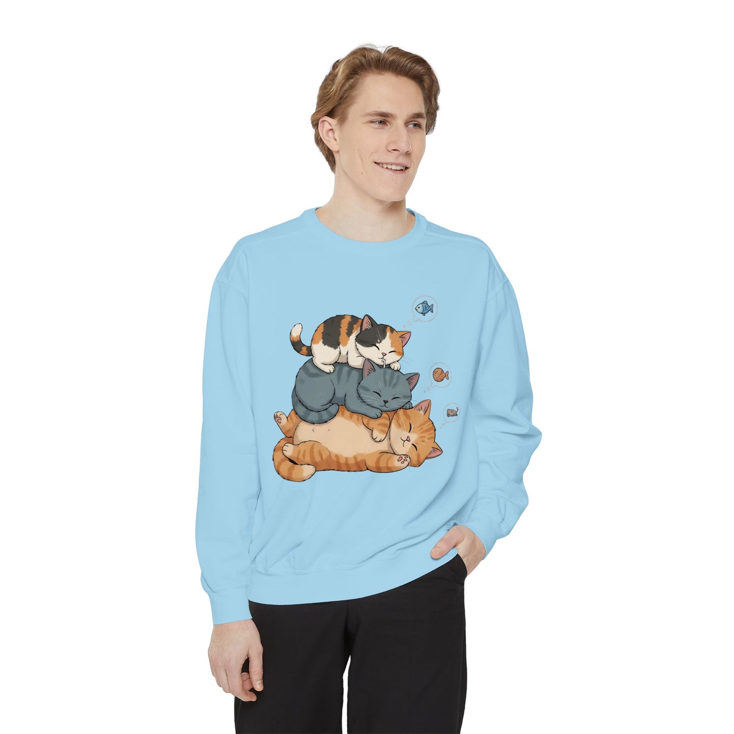 3 Cute Sleeping Cats Cozy Graphic Unisex Crewneck Sweatshirt style 2