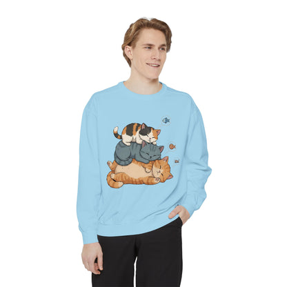 3 Cute Sleeping Cats Cozy Graphic Unisex Crewneck Sweatshirt style 2