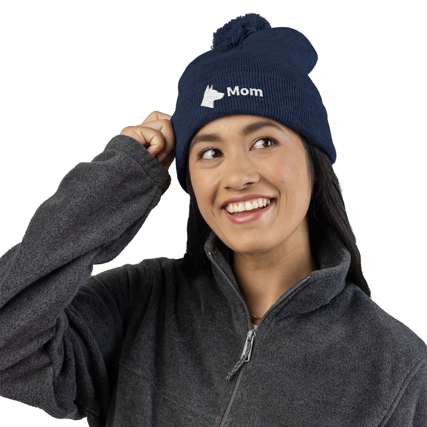 Embroidered Dog Mom Pom-Pom Knit Cap