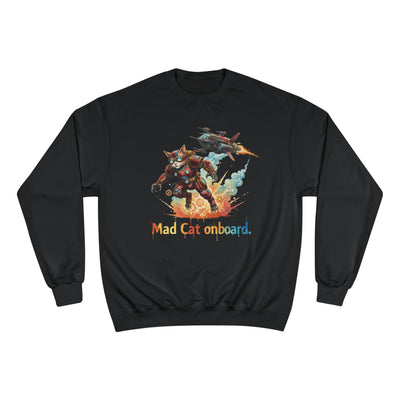 Mad Cat Onboard Graphic style 2 Champion Crewneck Sweatshirt for Gamers & Sci‑Fi Fans