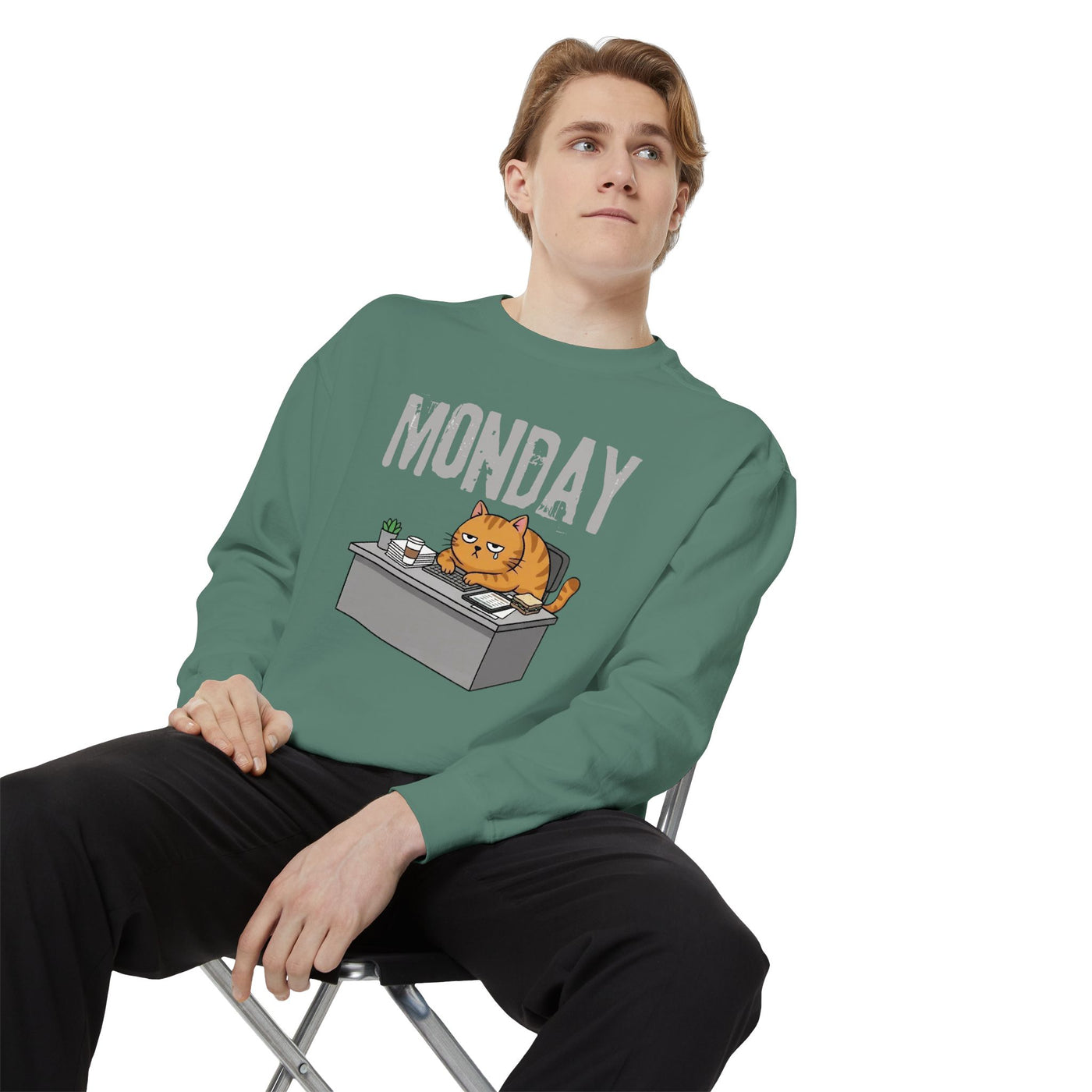 Monday Face Cat Stares Blankly Unisex Crewneck Sweatshirt style 6