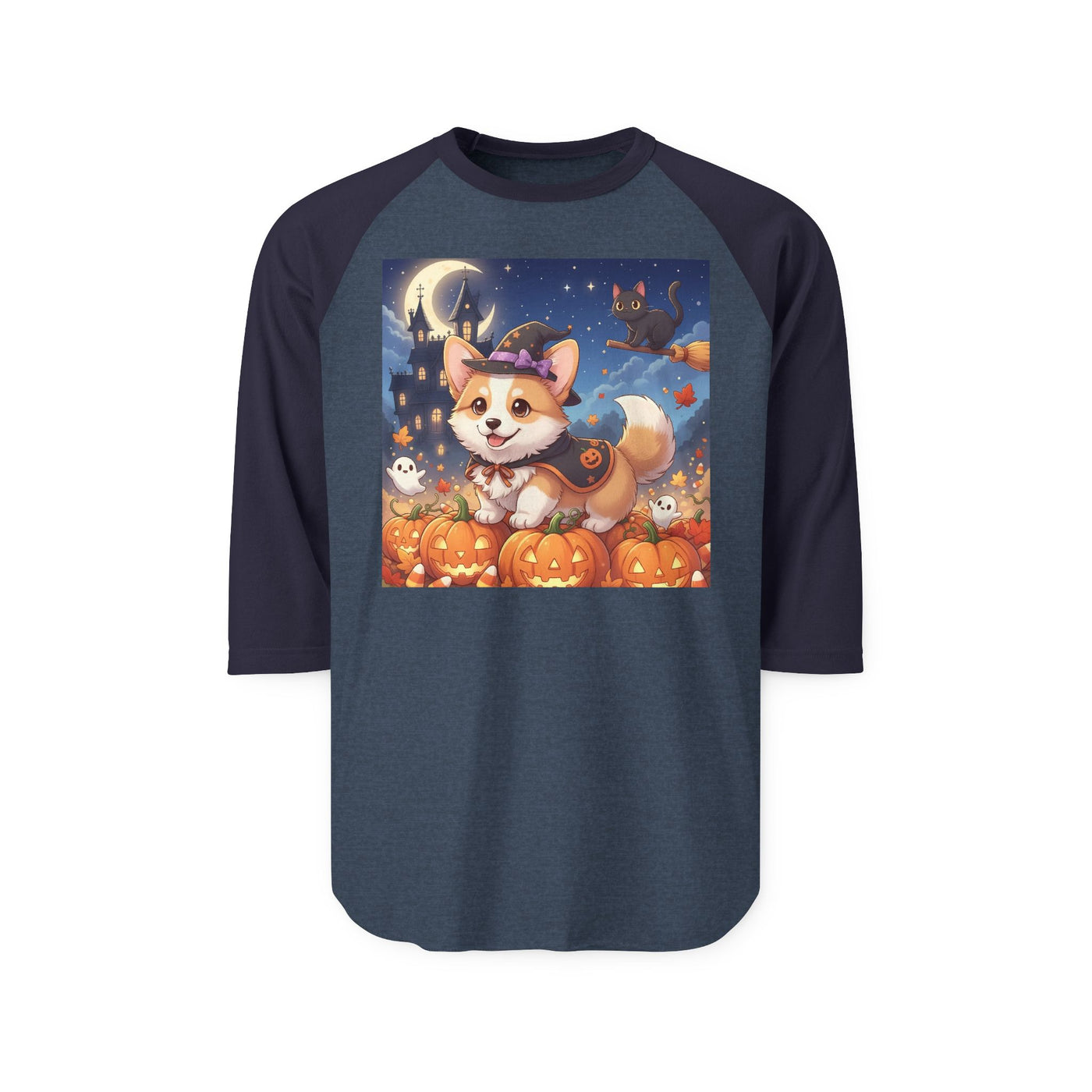 Halloween cute puppy anime style 4 Raglan Shirt, Cute Pet Shirt, Fall Apparel, Unisex Halloween Outfit, Gift for Dog Lovers, Spooky Season Tee