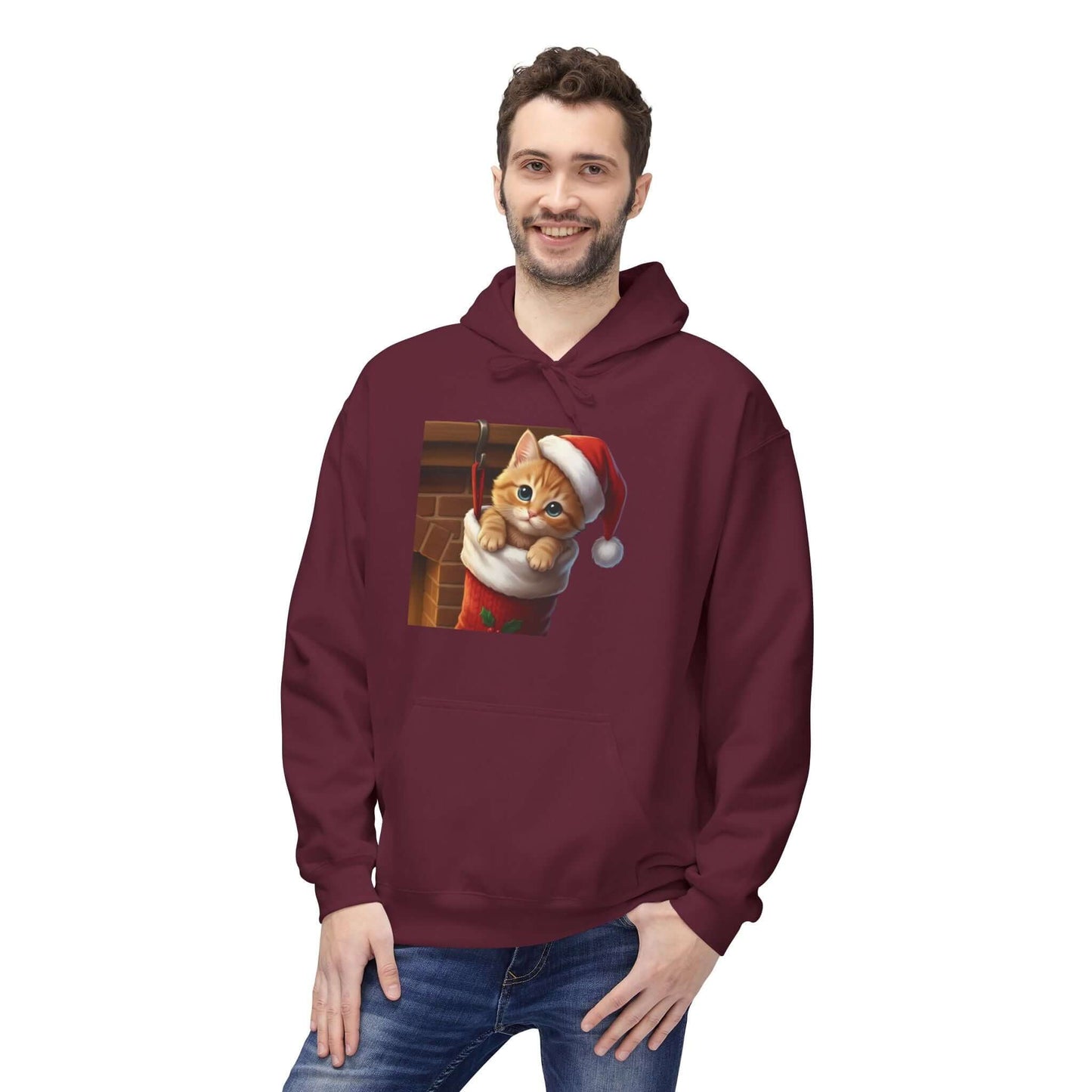 Kitten hiding in Christmas stocking Unisex Fleece Hoodie style 4