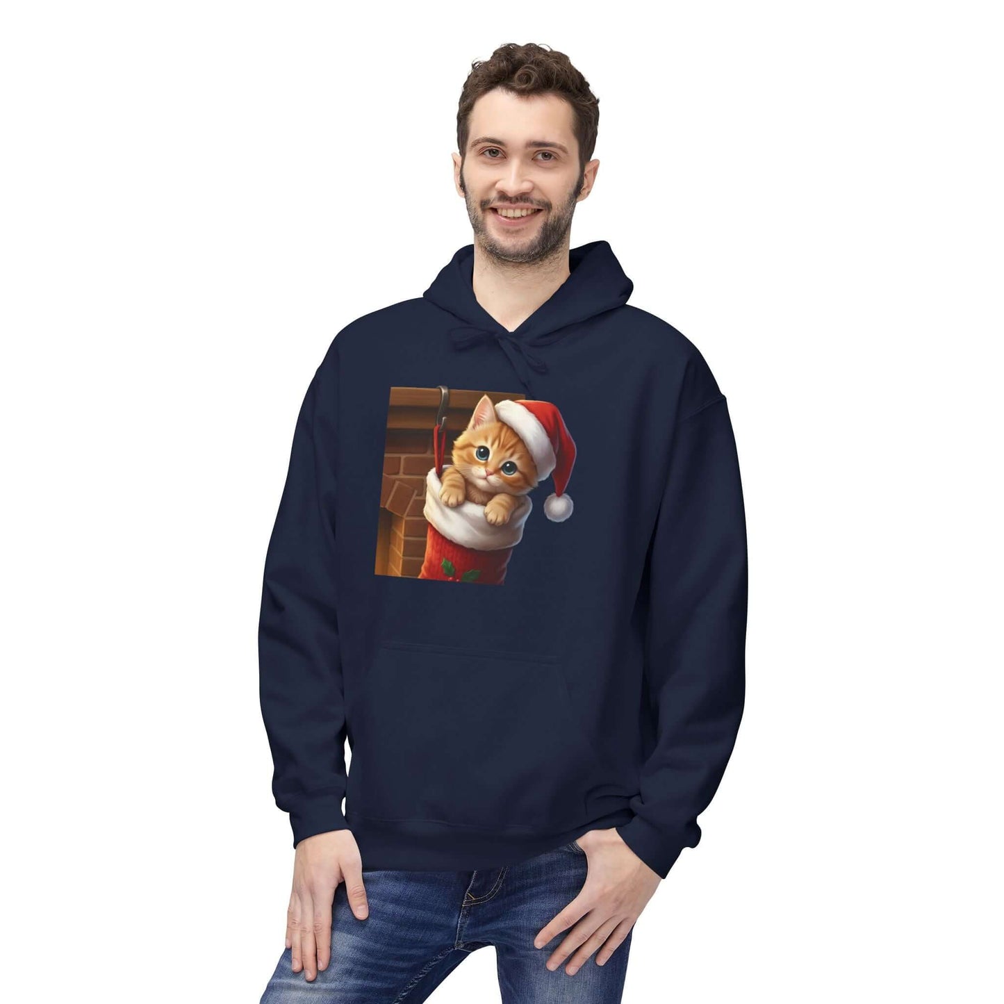 Kitten hiding in Christmas stocking Unisex Fleece Hoodie style 4