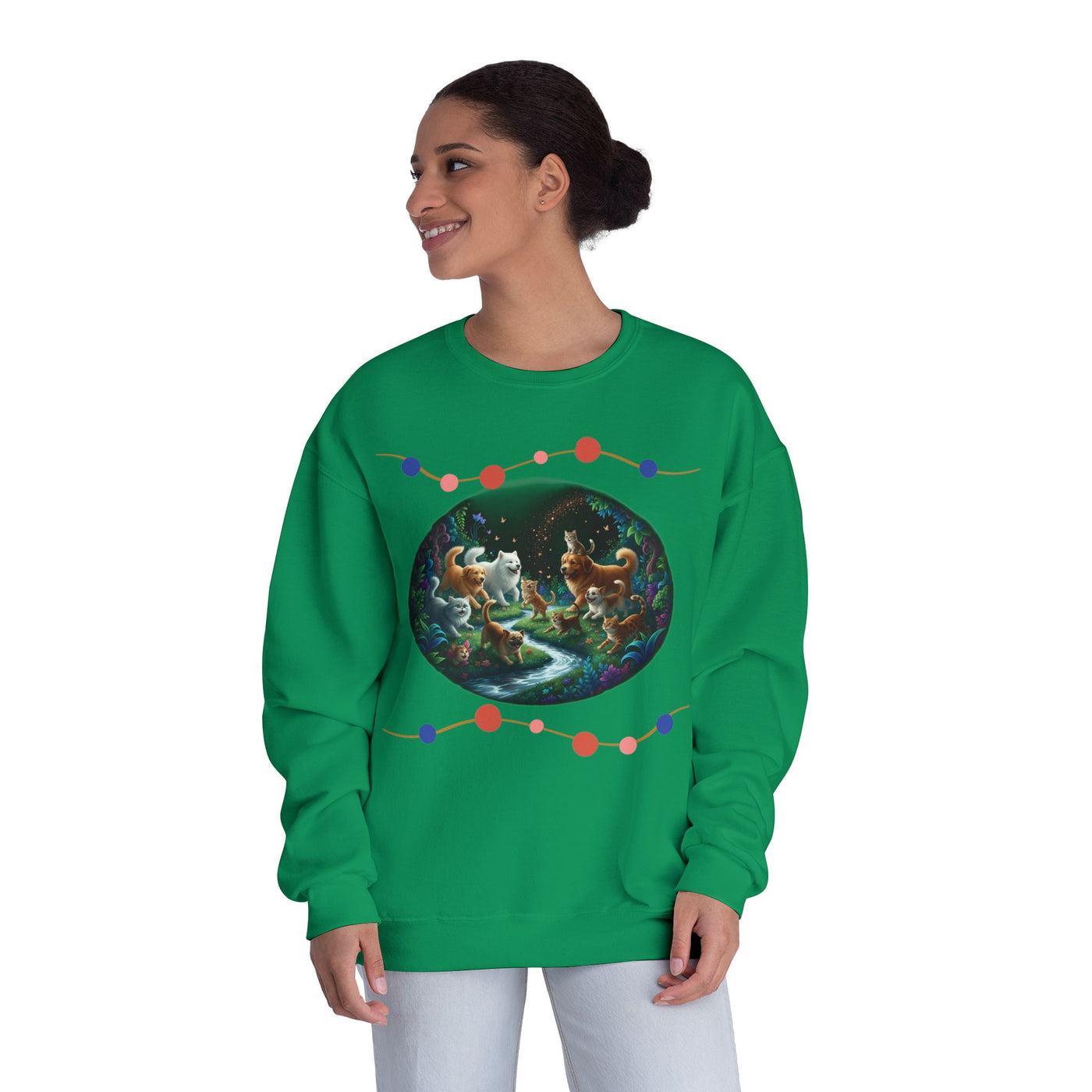 Cats & Dogs Happy Garden 1 Unisex NuBlend® Crewneck Sweatshirt