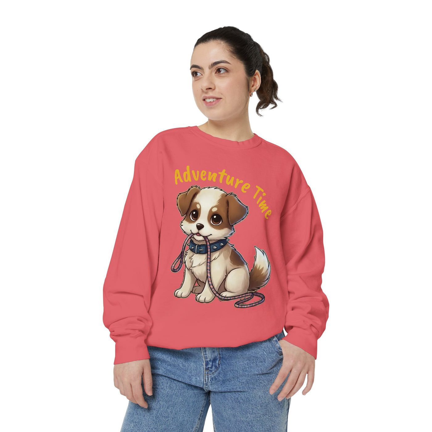 Cute Dog Walk Time style 4 Cozy Graphic Unisex Crewneck Sweatshirt