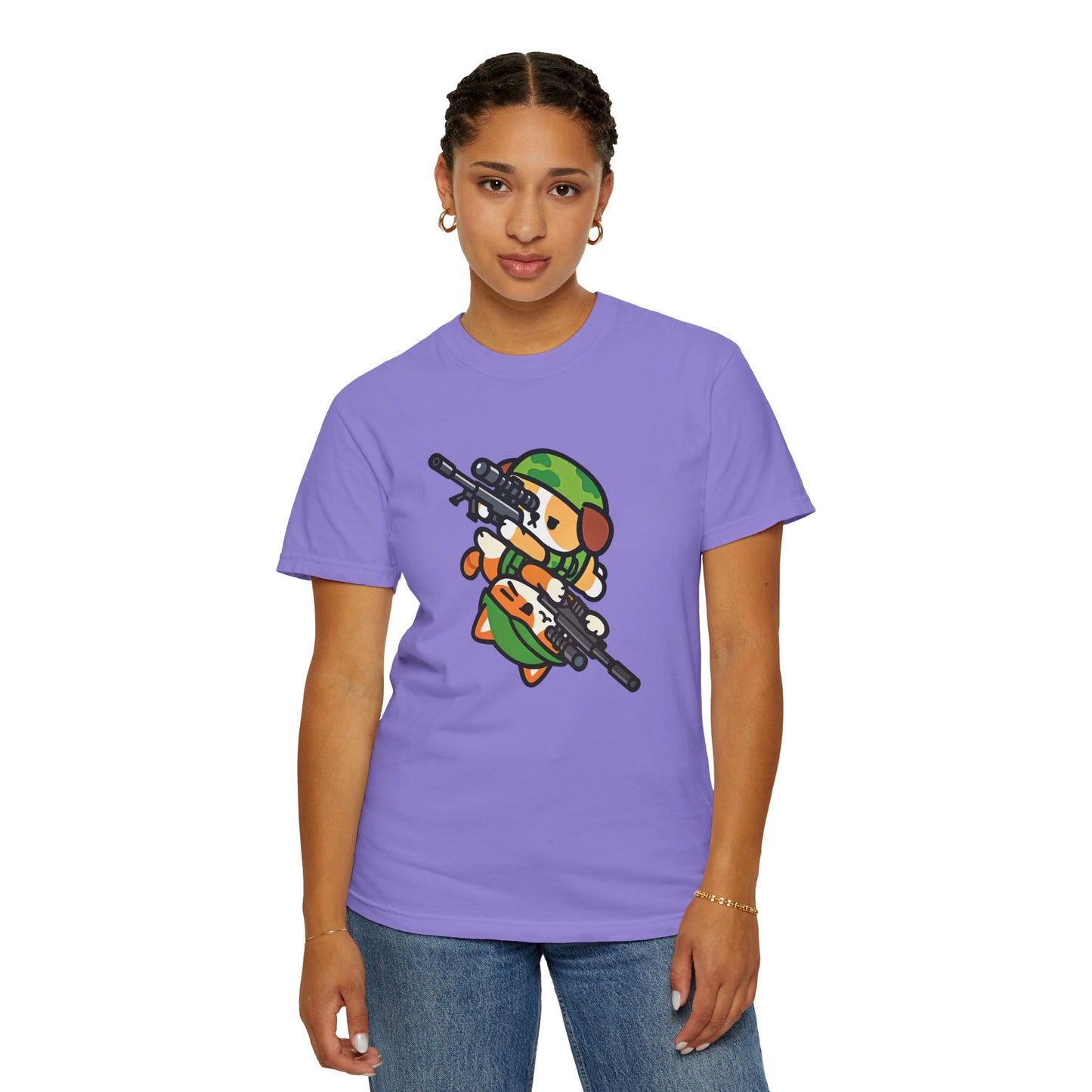 Cute Soldier Sniper Dog & Cat Unisex Graphic T-Shirt