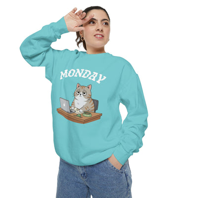 Monday Face Cat Stares Blankly Unisex Crewneck Sweatshirt style 4