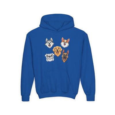 Cute Dog Heads Unisex Youth Hoodie, Fun Pet Lover Sweater, Kids Gift, Animal Lover Apparel, Perfect for Birthdays & Holidays