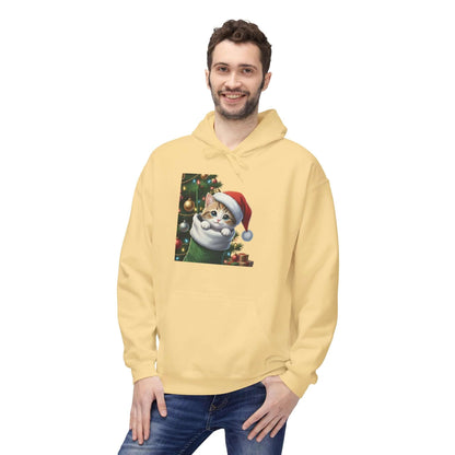 Kitten hiding in Christmas stocking Unisex Fleece Hoodie style 2