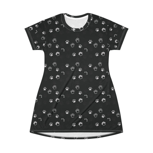 Black Cat Paw Print T-Shirt Dress - Perfect for Pet Lovers