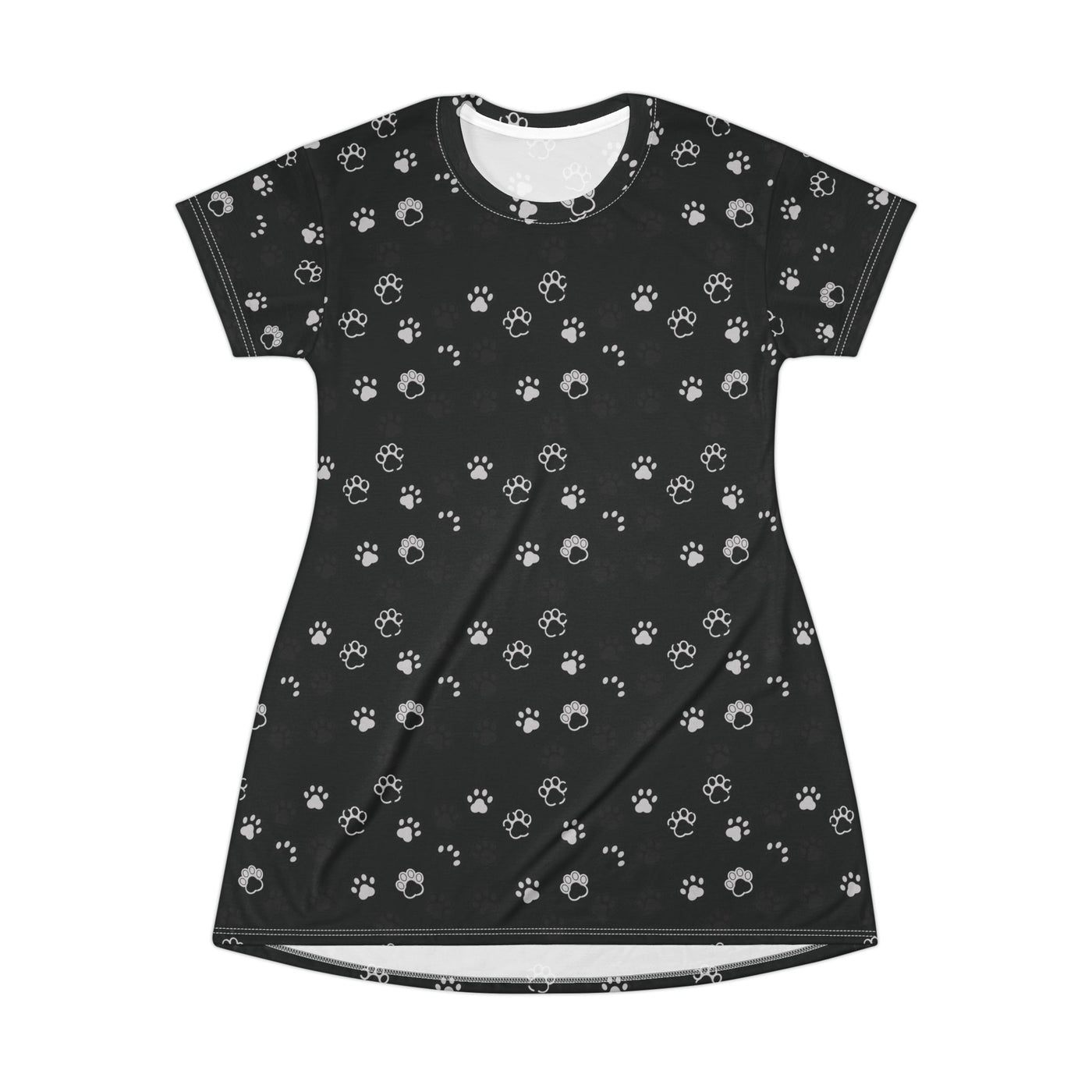 Black Cat Paw Print T-Shirt Dress - Perfect for Pet Lovers