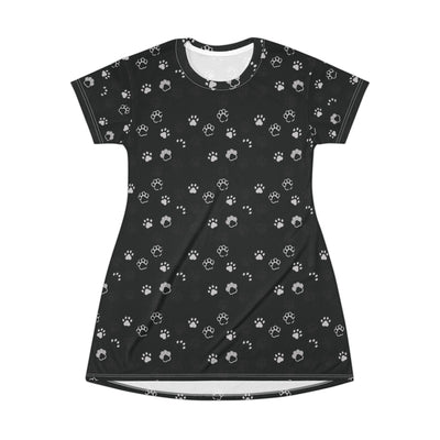 Black Cat Paw Print T-Shirt Dress - Perfect for Pet Lovers