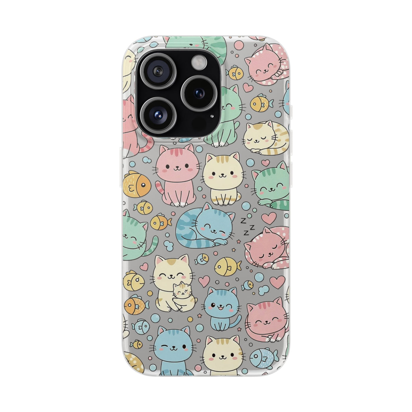 Kawaii Colorful Cat Pattern iPhone 15 / 16 / 17 series Flexi Case