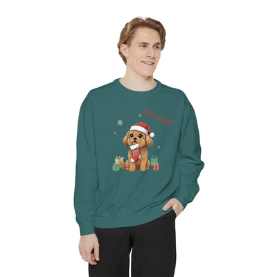 Cute Puppy waiting for Christmas presents style 8 Cozy Graphic Unisex Crewneck Sweatshirt