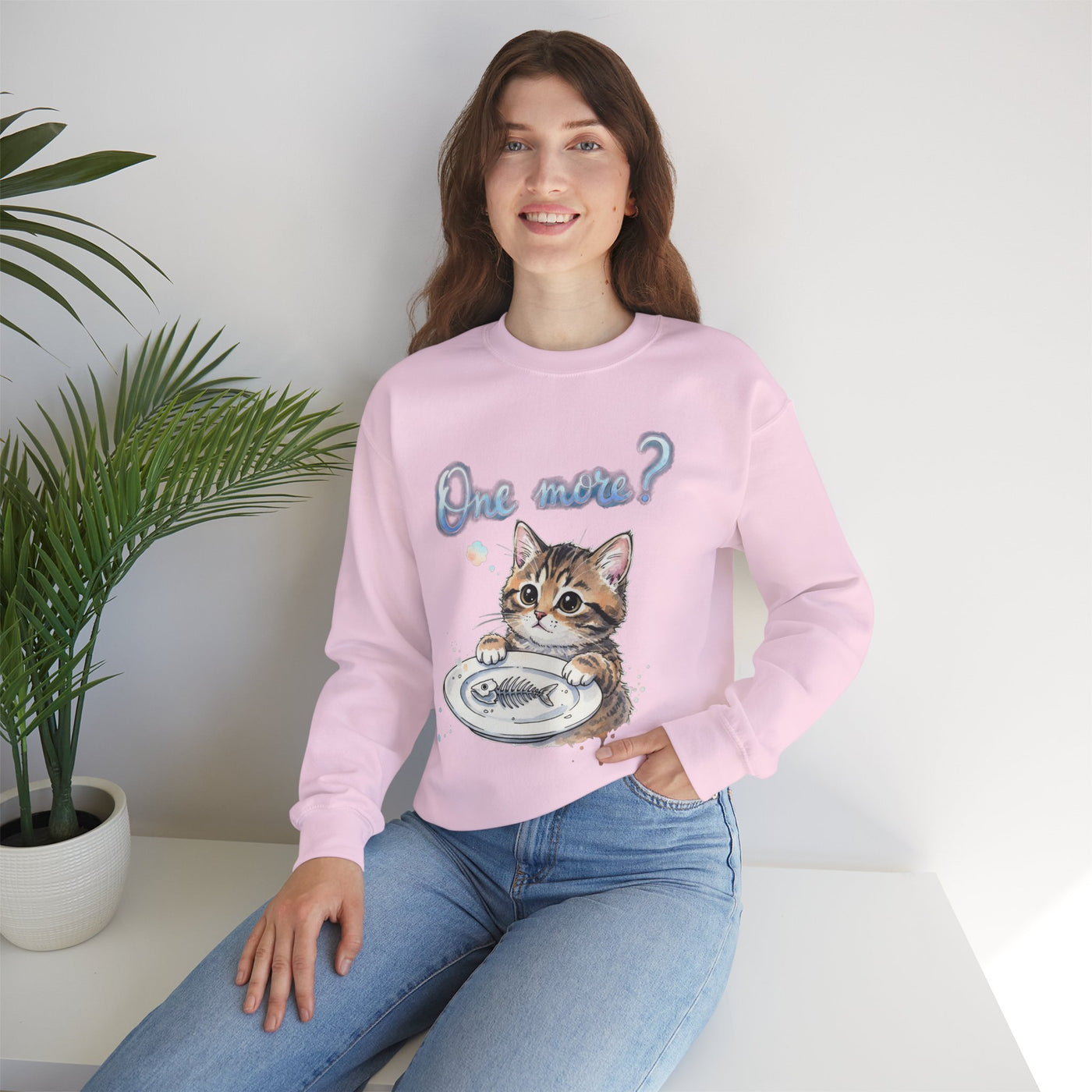 Watercolor painting style 3 Men & Women Cute Cat Pile Crewneck Sweatshirt