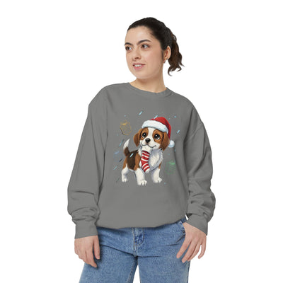 Cute Puppy waiting for Christmas presents style 6 Cozy Graphic Unisex Crewneck Sweatshirt