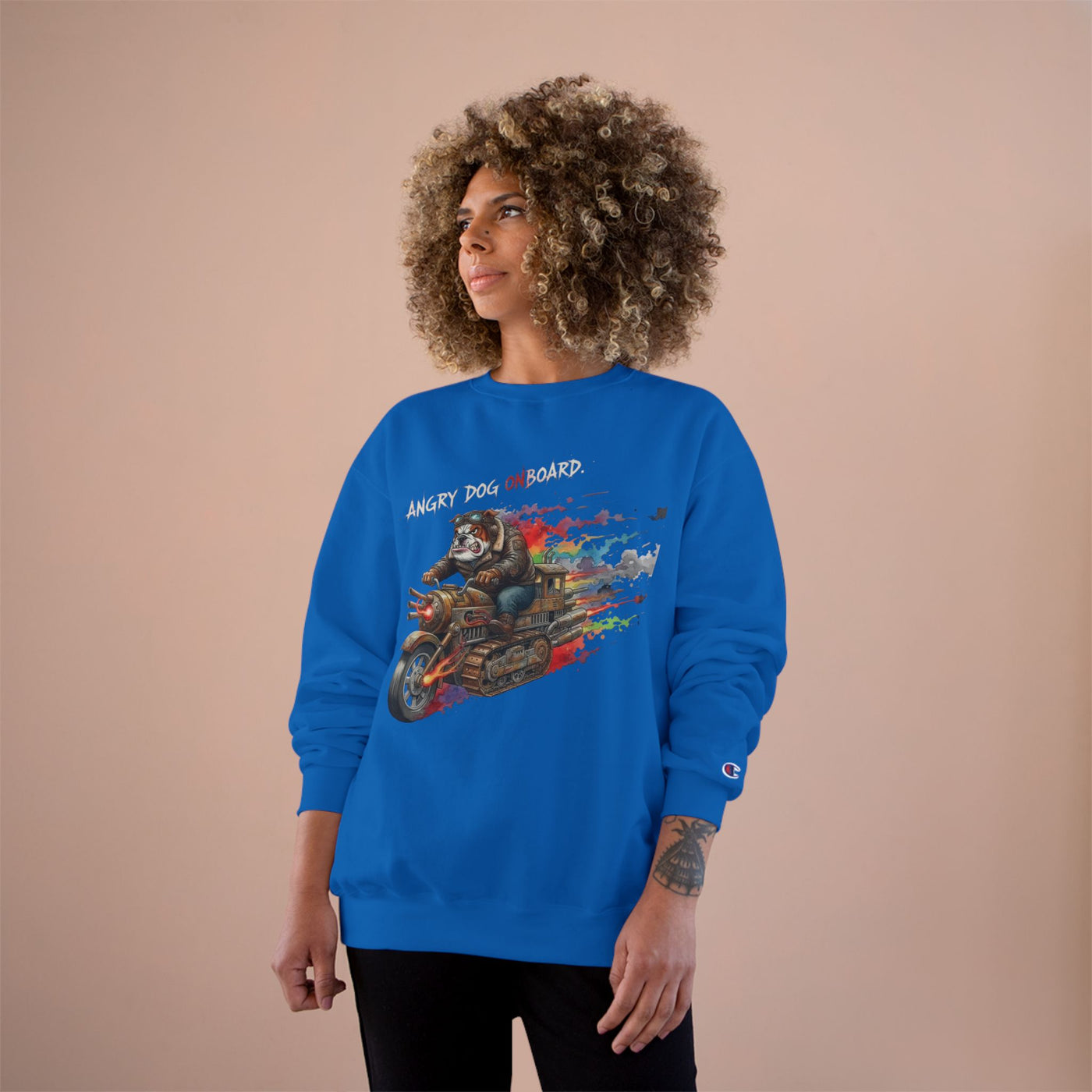 Angry Dog Onboard Graphic style 1 Champion Crewneck Sweatshirt for Gamers & Sci‑Fi Fans