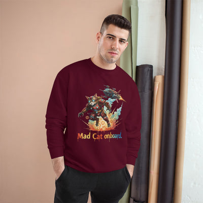 Mad Cat Onboard Graphic style 2 Champion Crewneck Sweatshirt for Gamers & Sci‑Fi Fans