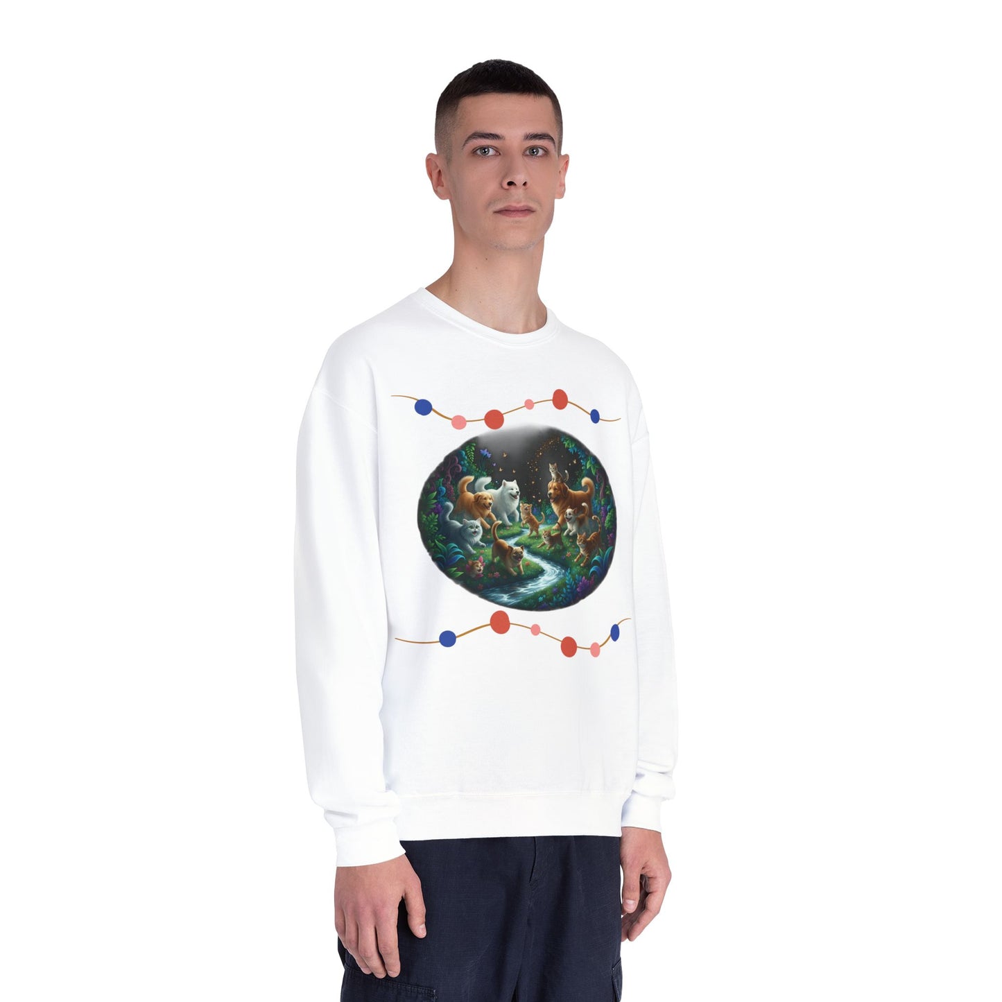 Cats & Dogs Happy Garden Unisex NuBlend Crewneck Sweatshirt style 1