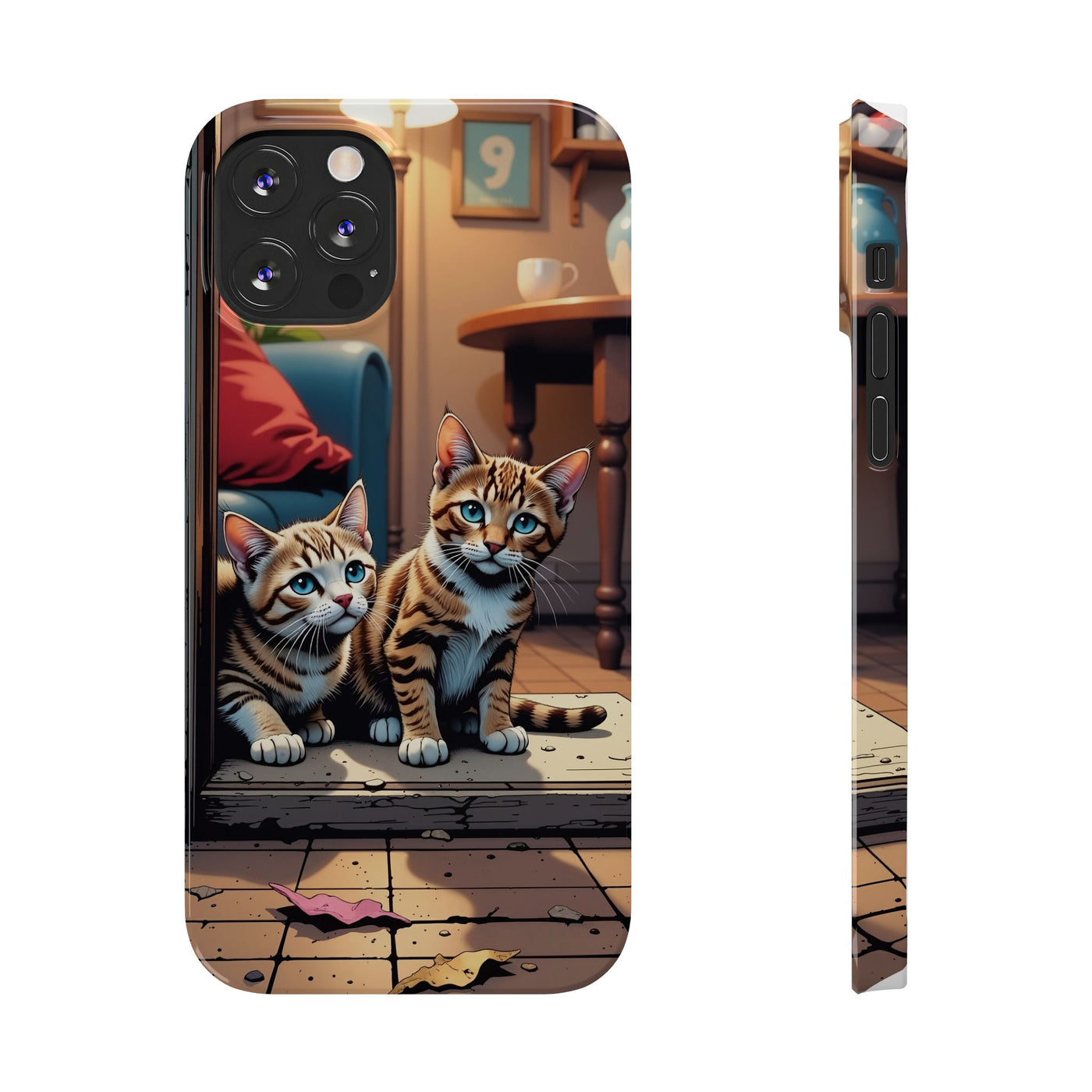 Cute Cats Slim Phone Case comic style 1, Cat Lover Gift, Impact-Resistant iPhone Case, Funny Pet Accessory, Unique Animal Design