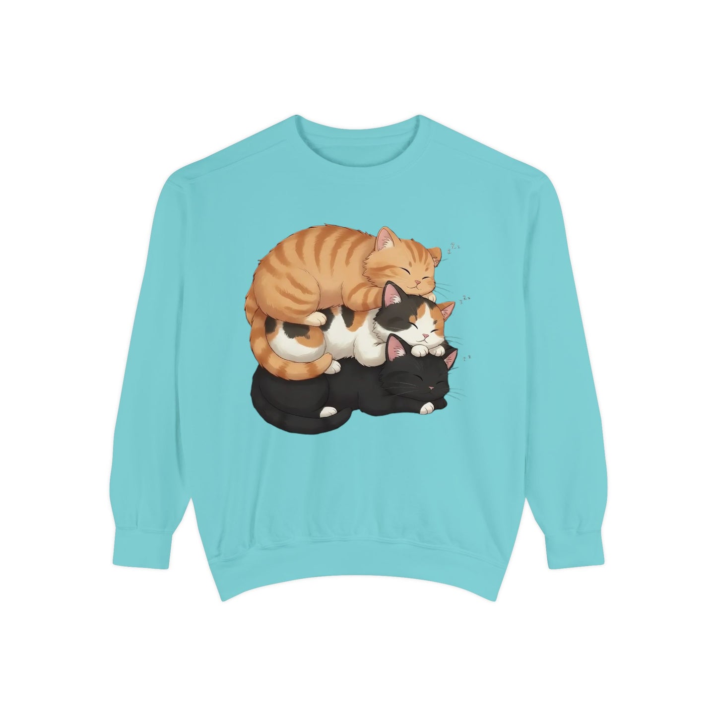 3 Cute Sleeping Cats Cozy Graphic Unisex Crewneck Sweatshirt style 5