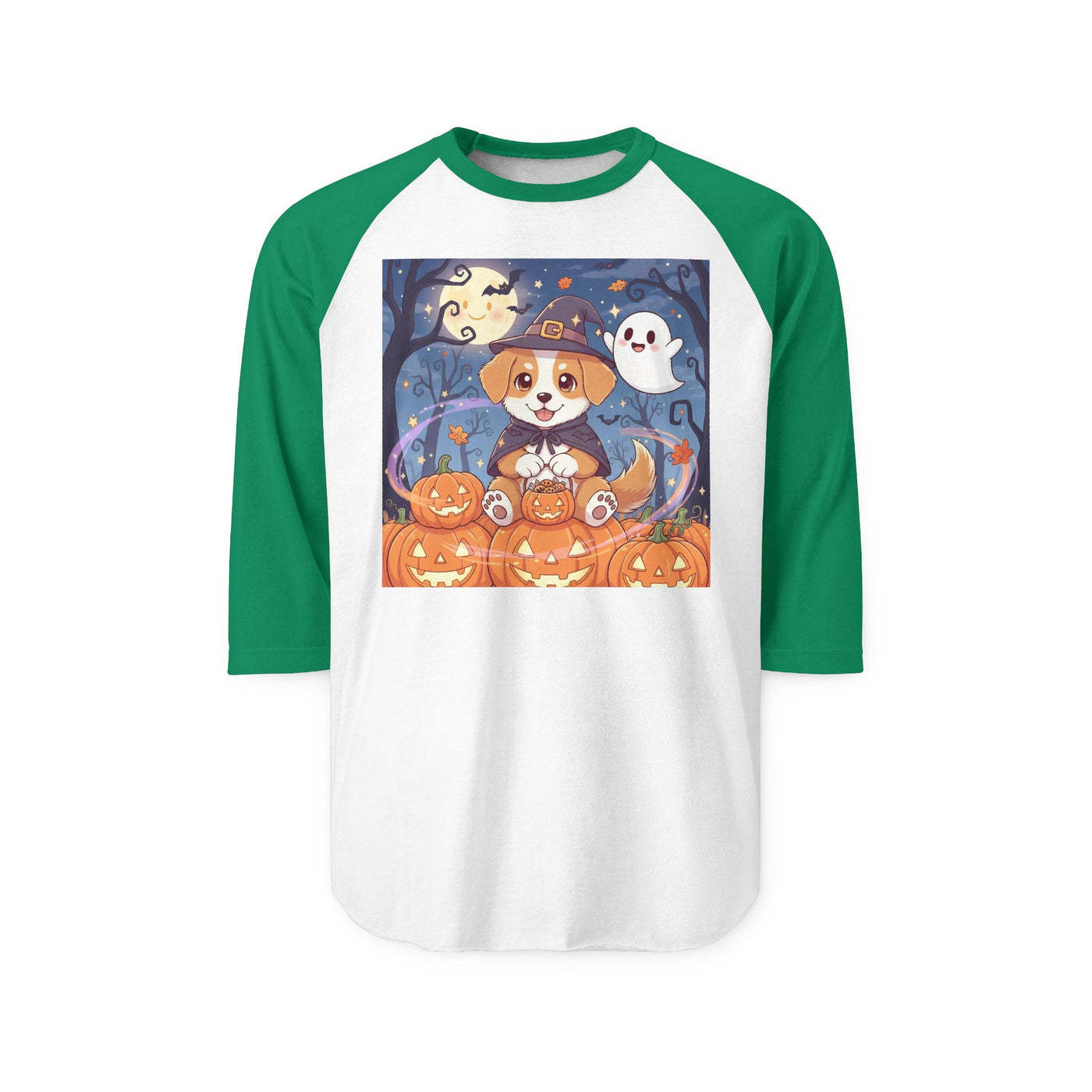 Halloween cute puppy anime style 3 Raglan Shirt, Cute Pet Shirt, Fall Apparel, Unisex Halloween Outfit, Gift for Dog Lovers, Spooky Season Tee