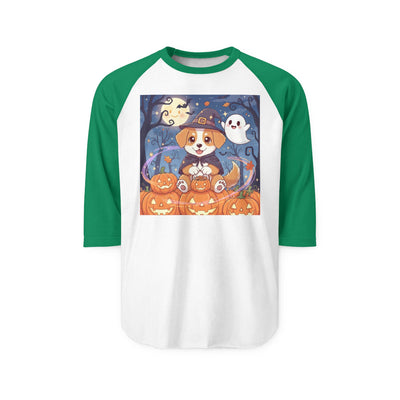Halloween cute puppy anime style 3 Raglan Shirt, Cute Pet Shirt, Fall Apparel, Unisex Halloween Outfit, Gift for Dog Lovers, Spooky Season Tee