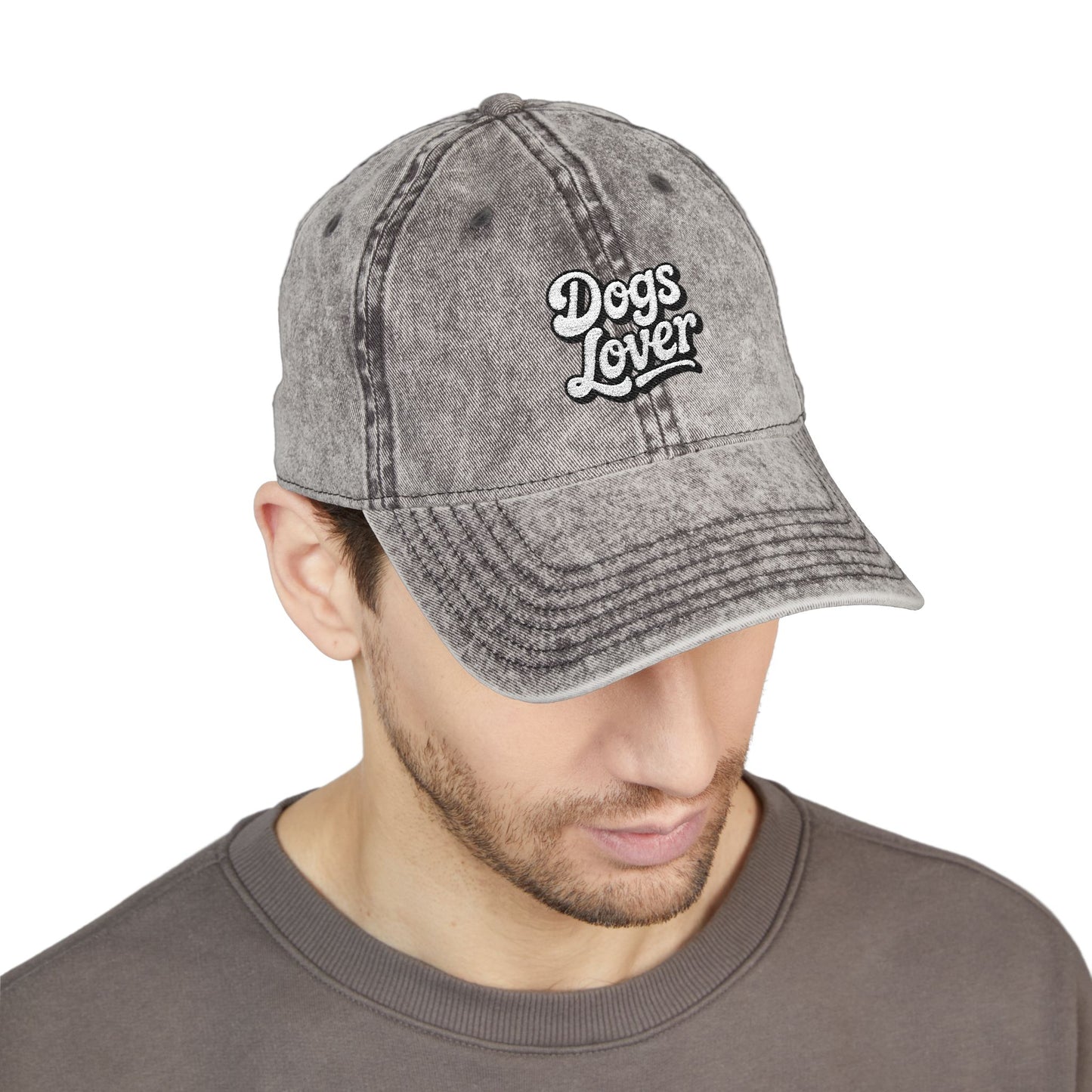 Dogs Lover Vintage Embroidered Cap Dad Hat Grey Words