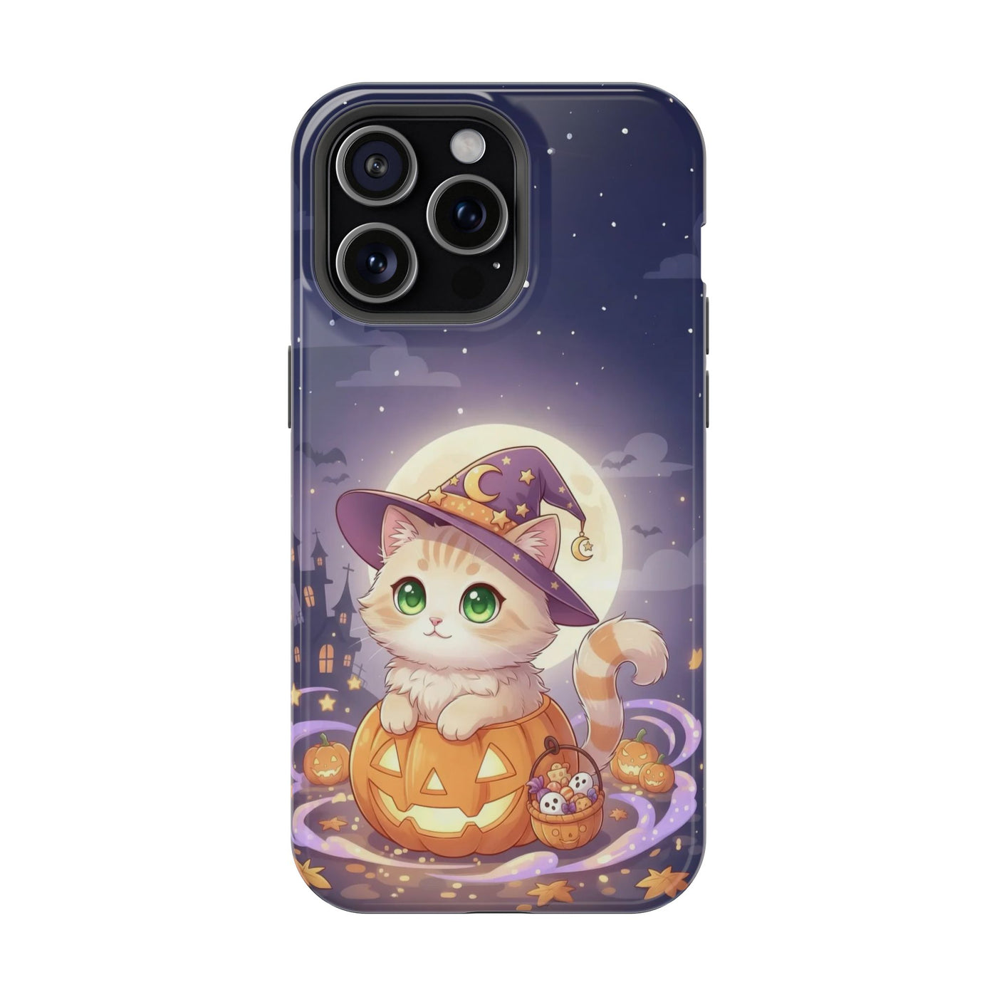 Halloween cute kitten anime style 4 Magnetic Phone Case, Cat Lover Gift, Impact-Resistant iPhone Case, Funny Pet Accessory, Unique Animal Design