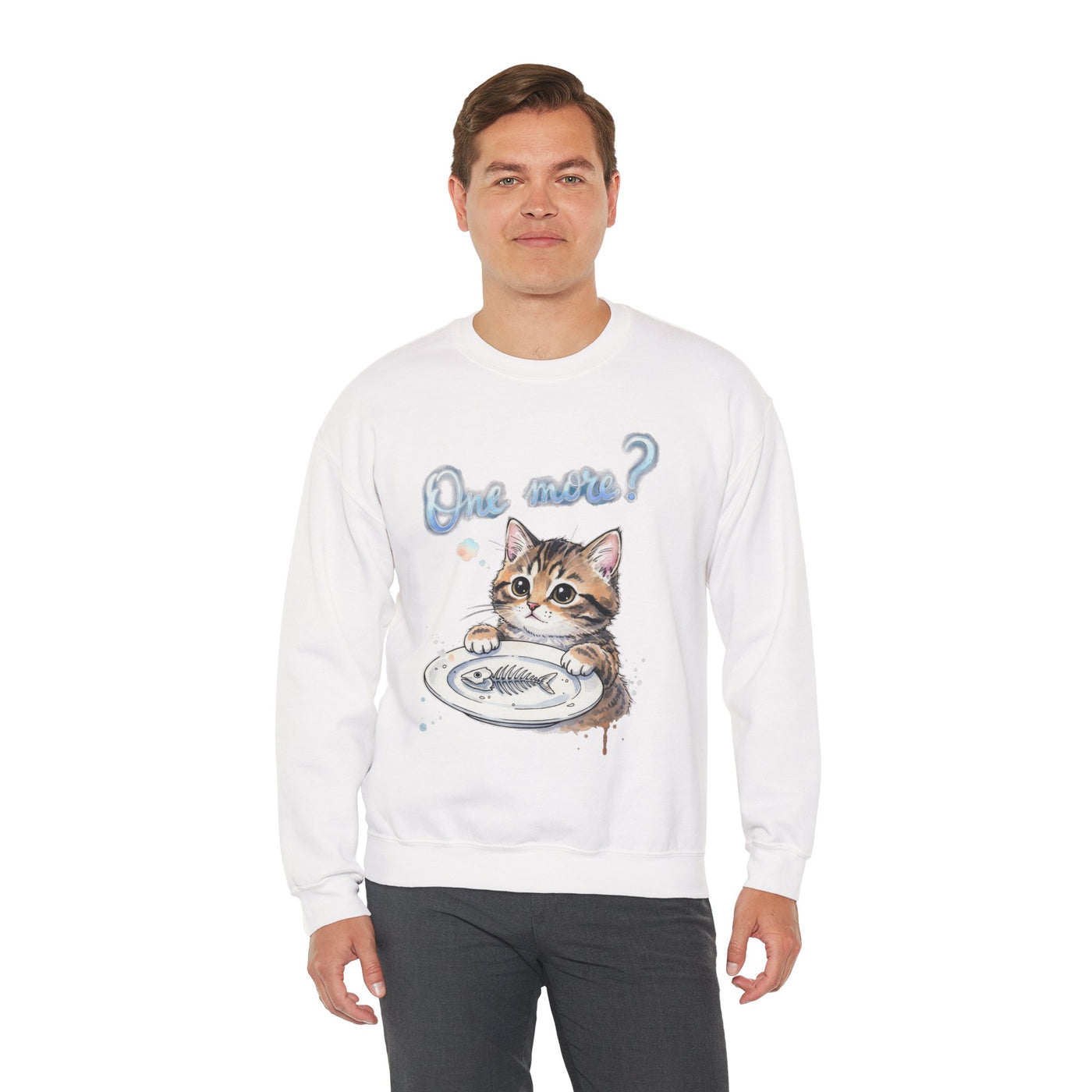 Watercolor painting style 3 Men & Women Cute Cat Pile Crewneck Sweatshirt