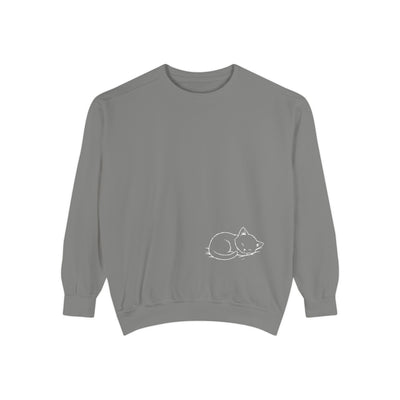 Sleeping cat (White) shadow style 2 Cozy Graphic Unisex Crewneck Sweatshirt