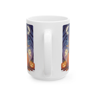 Halloween Themed style 2 Ceramic Mug, Cozy Fall Coffee Cup, Ghosts & Pumpkins Design, Seasonal Gift, Spooky Mug for Halloween Celebrations
