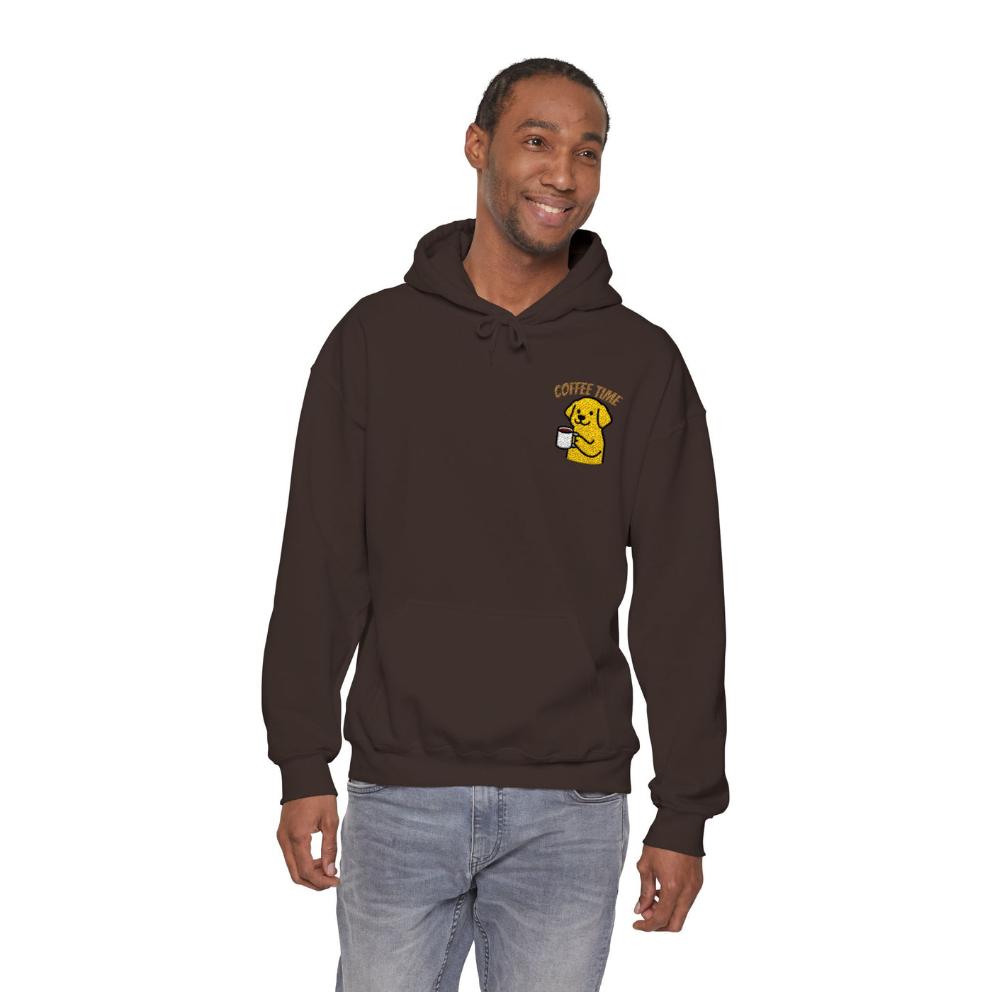 Coffee Time Dog Embroidered style 3 Unisex Pullover Hoodie
