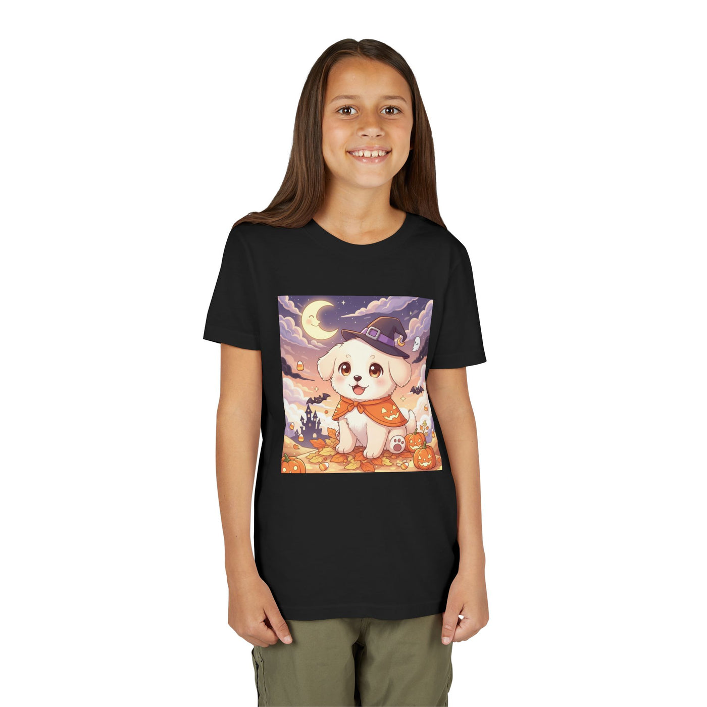 Halloween cute puppy anime style 2 Youth Tee, Short Sleeve T-Shirt, Kids Halloween Apparel, Cute Dog Tee, Fall Outfit for Children